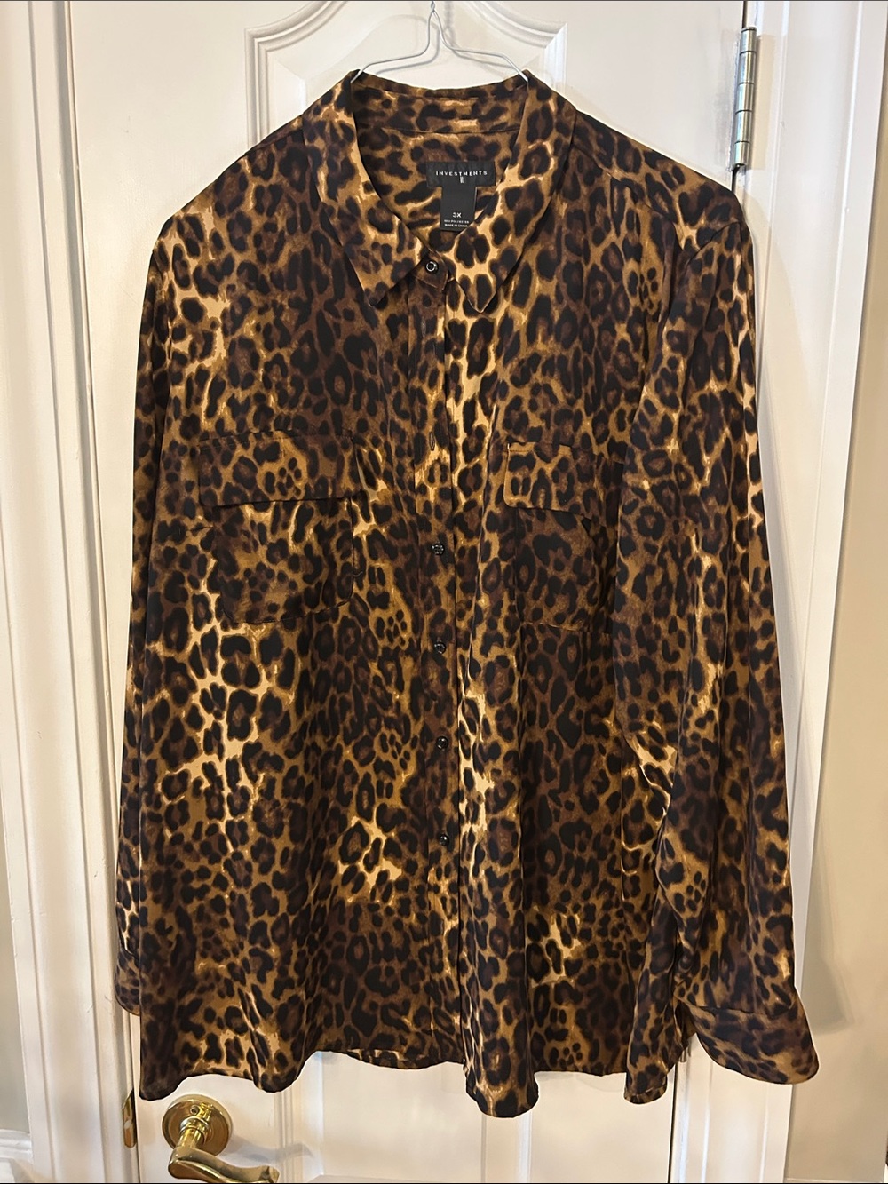 Leopard Print Button-Up Blouse - Brown/Black